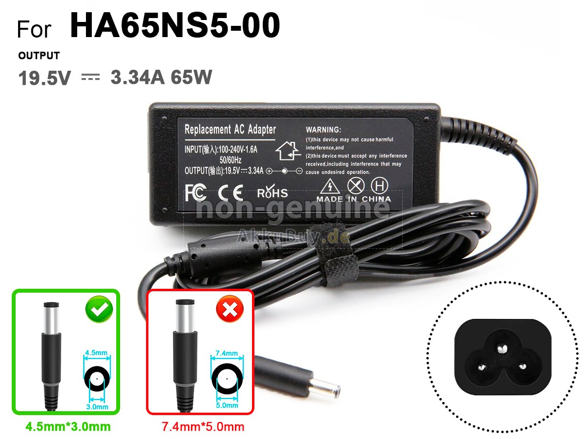 Netzteil für Dell 65W 19.5V-3.34A 100-240V~1.6A 50/60HZ