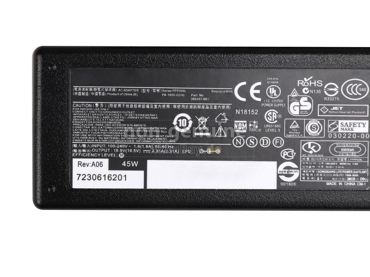 Netzteil für HP 45W 19.5V-2.31A 100-240V~1.6A 50/60HZ