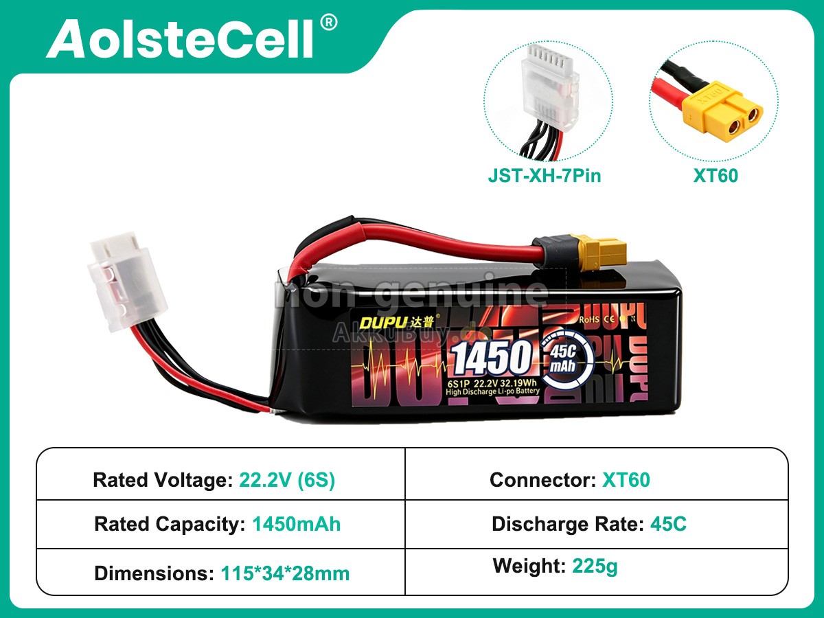 AolsteCell 22.2V 1450MAH 45C XT60 Ersatzakku