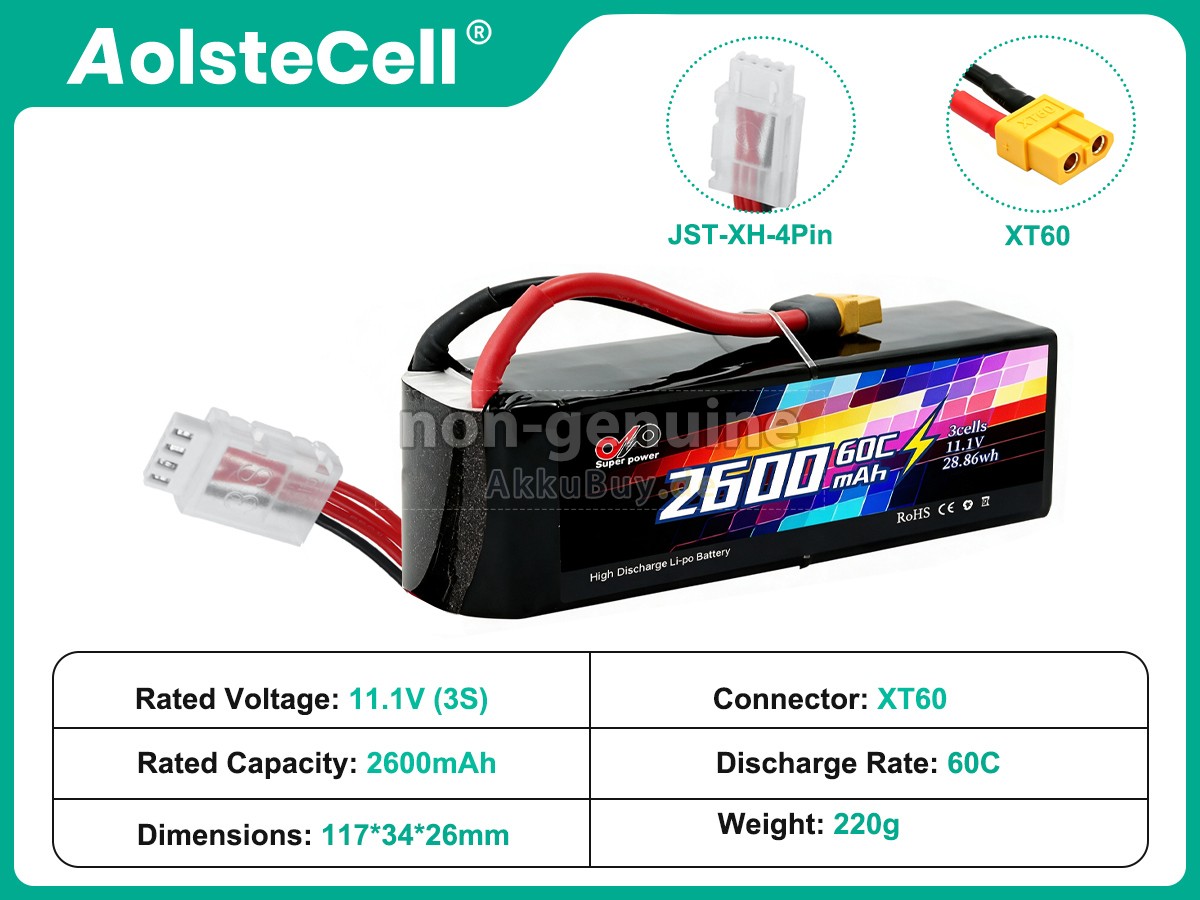 AolsteCell 11.1V 2600MAH 60C XT60 Ersatzakku